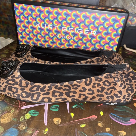 Kurt Geiger Brown Suede Leopard Print Chelsea Ballerina Flats MSRP $198 Sz 11 - Picture 5 of 10